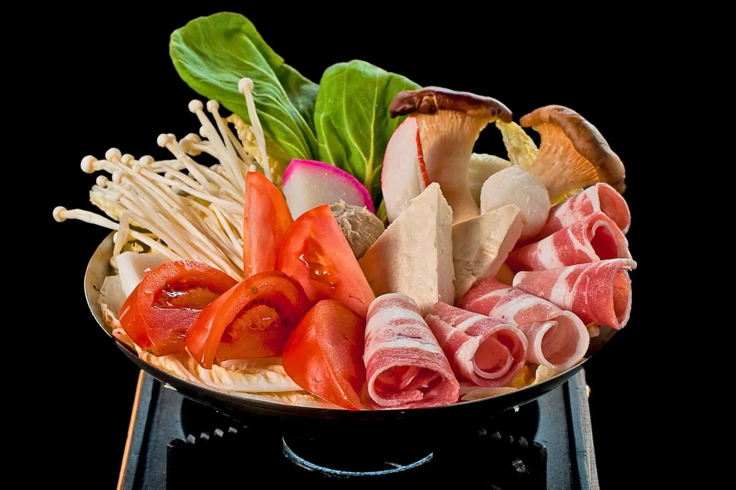 Vegetable beef hot pot with mushrooms and tofu at Blaze Korean BBQ & Hot Pot, a Korean Restaurant in Myrtle Beach