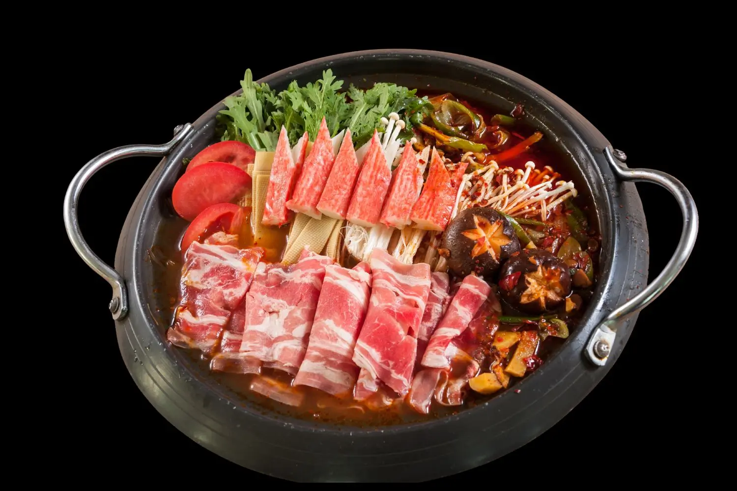 Spicy hot pot with meat and seafood at Blaze Korean BBQ & Hot Pot, a Korean Restaurant in Myrtle Beach